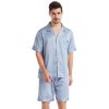 Summer Men Lapel Solid Color Short Pajamas Set