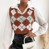 Plaid Sleeveless Ladies V Neck Knit Crop Top Sweater Vest