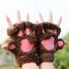 Winter Lovely Cartoon Cat Claw Lady Gloves Thick Warm Fluffy Paws Half Finger Gloves