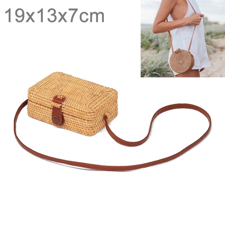 Autumn Rattan Handmade Rattan Bag  Vintage Art Beach Ladies Diagonal Bag, Size:19x13x7cm