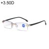 Rimless Anti Blue-ray Blue Film Lenses Presbyopic Glasses, +3.50D