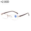 Rimless Anti Blue-ray Blue Film Lenses Presbyopic Glasses, +2.00D