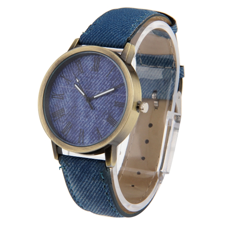 Denim Texture Style Round Dial Retro Digital Display Women & Men Quartz Watch with PU Leather Band