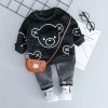 Autumn and Winter Fleece Cartoon Bear Pattern Children Long Sleeve Pullover Top + Pants Set