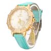 Dial Plated Diamond PU Leather Belt Watch with Leaf Pendant