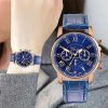 Three-eye Six-needle Imitation Belt Quartz Watch for Women / Men