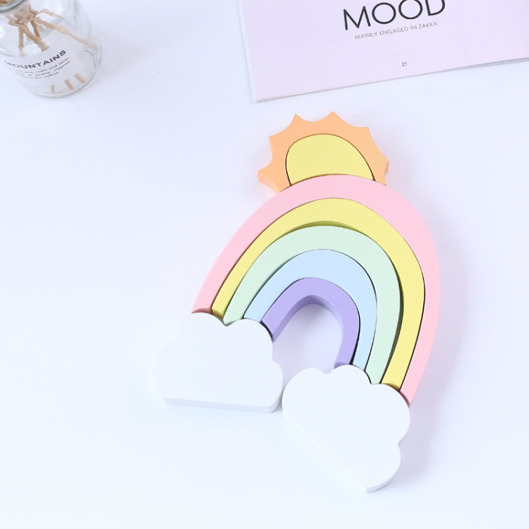 Wooden Rainbow Sun Clouds Piles of Music Blocks Children Room Decoration Photography Props