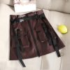 Flower Skirt Skirt Chic PU Leather Tooling Zipper A Word Skirt with Belt
