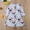 Autumn Girls Cartoon Halloween Print Long Sleeve Dress