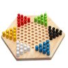 Traditional Hexagon Wooden Children Puzzle Checkers Family Game Set