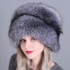 Ladies Winter Thick Warm Fox Fur Bomber Hat with Tail