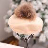 Women Retro Plush Ball Beret Loose Cashmere Beanie Hat