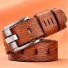 Men Vintage Crocodile Textured Leather Belt