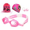 4 in 1 Cartoon Little Crab Waterproof and Anti-fog Silicone Swimming Goggles + Printed Pattern Swimming Cap + Nose Clip Earplugs + Storage Bag Swimming Equipment Set for Children