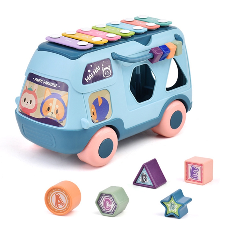 Children Multifunctional Bus Toy with Light Music Early Education Puzzle Toy