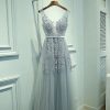 Sexy V-neck Evening Dress Robe Tulle Applique Evening Dresses