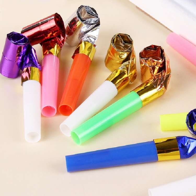 100 PCS Children Small Toy Plastic Whistle Birthday Party Cheering Small Gift Gold Paper Blowing Dragon Horn