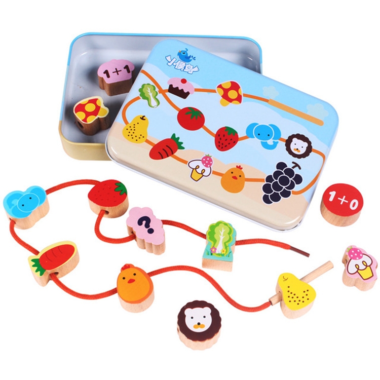 Wooden Toys Baby DIY Toy Cartoon Fruit Animal Stringing Threading Wooden Beads Toy