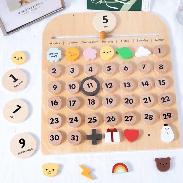 Children Room Wooden Perpetual Calendar Baby Cognitive Desktop Pendant, Spec: