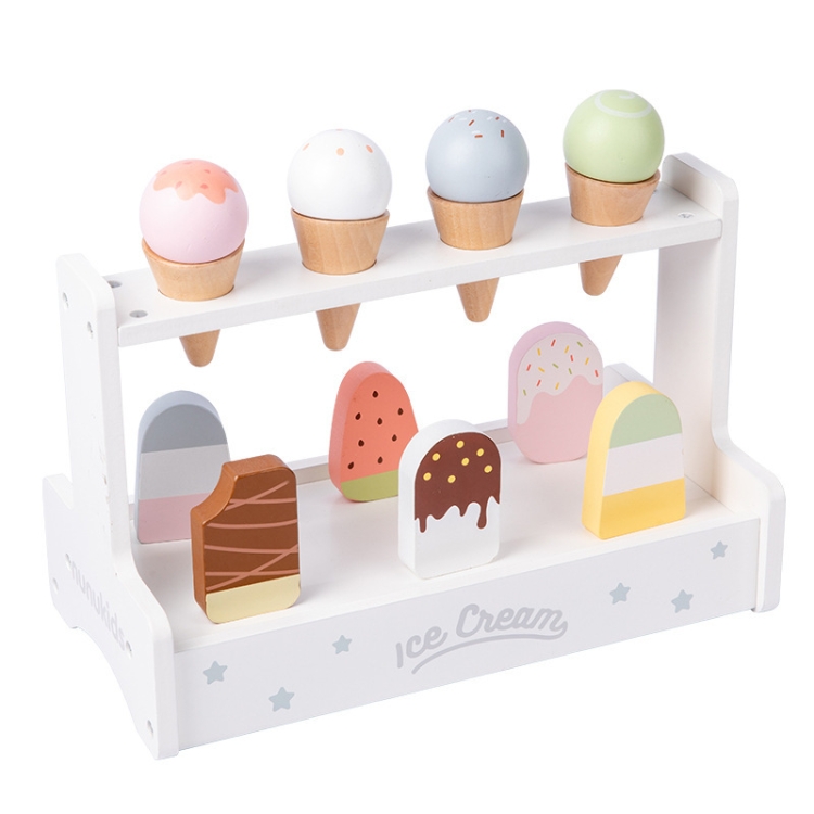 NUNUKIDS Wooden Simulation Ice Cream Toy Set Children Pretend Play Toy Building Blocks