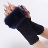 Ladies Short Type Furry Gloves Diamond Knit Warm Fingerless Arm Sleeves