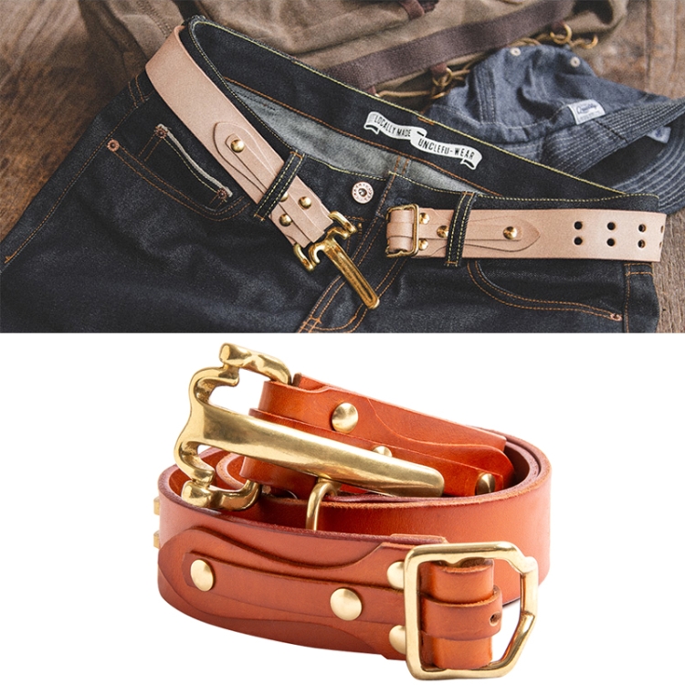 Maden 1802014 Vintage Brass Buckle Adjustable PU Belt, Length: