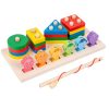 2-in-1 3D Magnetic Fishing Column Shape Matching Wooden Toys,Style:
