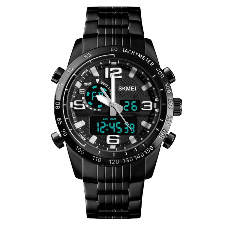 SKMEI 1453 Dual Movement Waterproof Steel Strap Quartz Men Watch