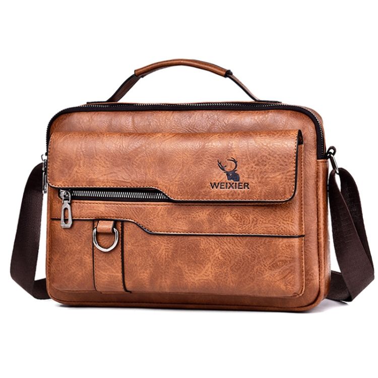WEIXIER Men Shoulder Bag Retro Leather Laptop Business Casual Bag