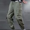 Mens Drawstring Trousers Multi-Pocket Casual Pants