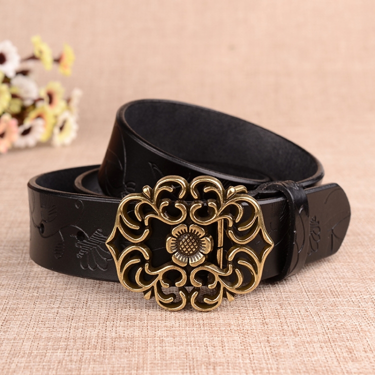 Sunflower Pattern Needle Buckle Women Belt Retro Waist Band Leather Belt
