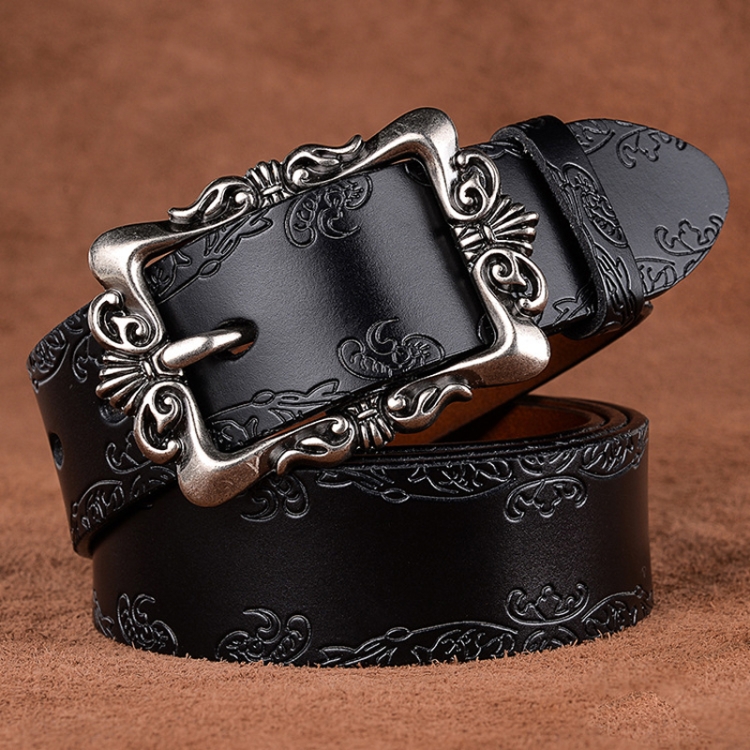 Women Carved Leather Waist Band Simple Pin Buckle Belt