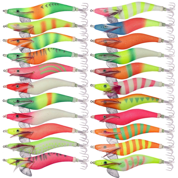 22colors /Set HENGJIA SJ059 Luminous Wooden Shrimp Dummy Bait Squid Hook Hard Bait
