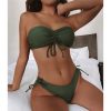 Women  Sexy Lace Up Bandeau Two Pieces Set Bikini Drawstring Tie Side Swimsuit Swimwear