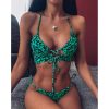 Two-pieces Bikini Set Lace Up Swimsuit Sexy Bandeau Thong