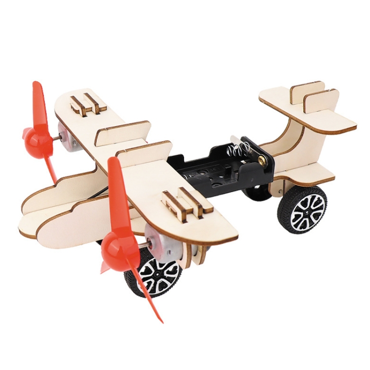 DIY Dual-engine Gliding Airplane Model Children Technology Small Crafts Wooden Puzzle Electrical Toy