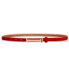 Women Adjustable Leather Decorative Belt Casual Jeans Gold Buckle Thin Belt