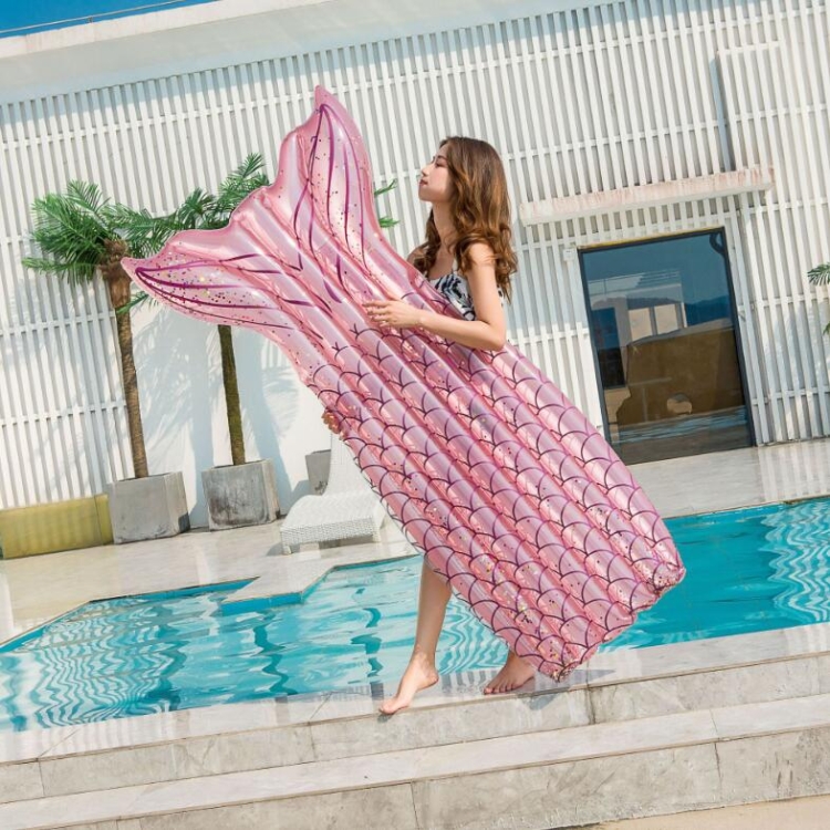 Sequins Fish Tail Shape Floating Row Water Inflatable Floating Bed