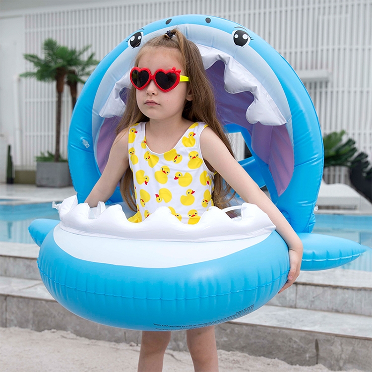 PVC Inflatable Childrens Swimming Ring Play Water Toys Inflatable Shark Shade Seat