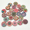 100 PCS Two-hole Round Printed Wooden Buttons DIY Clothing Buttons