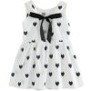 Girls Cotton Linen Love-heart Pattern Lace-up Dress