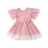 Girls Lace Princess Dress Trumpet Sleeve Three-dimensional Flower Dress