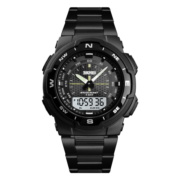 SKMEI 1370 Multifunctional Men Outdoor Sports Noctilucent Waterproof Stainless Steel Digital Wrist Watch