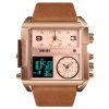 SKMEI 1391 Multifunctional Men Business Digital Watch 30m Waterproof Square Dial Wrist Watch with Leather Watchband