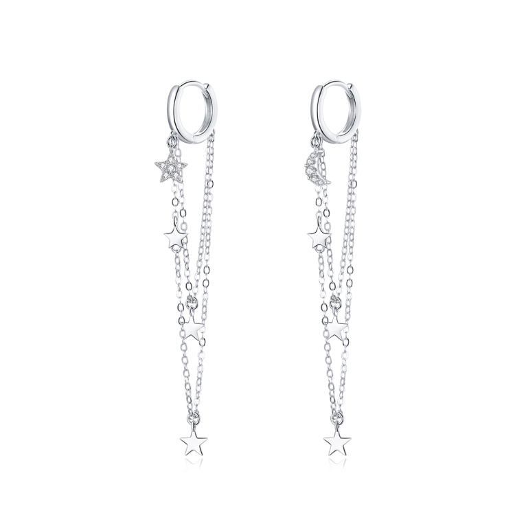 S925 Sterling Silver Star Moon Tassel Women Earrings