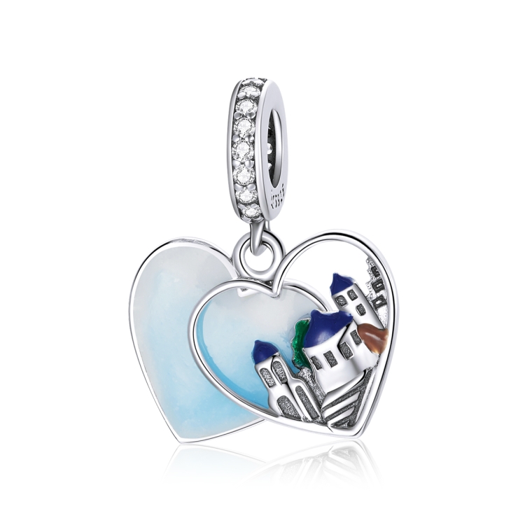 S925 Sterling Silver Charming Scenery Heart Pendent DIY Bracelet Necklace Accessories