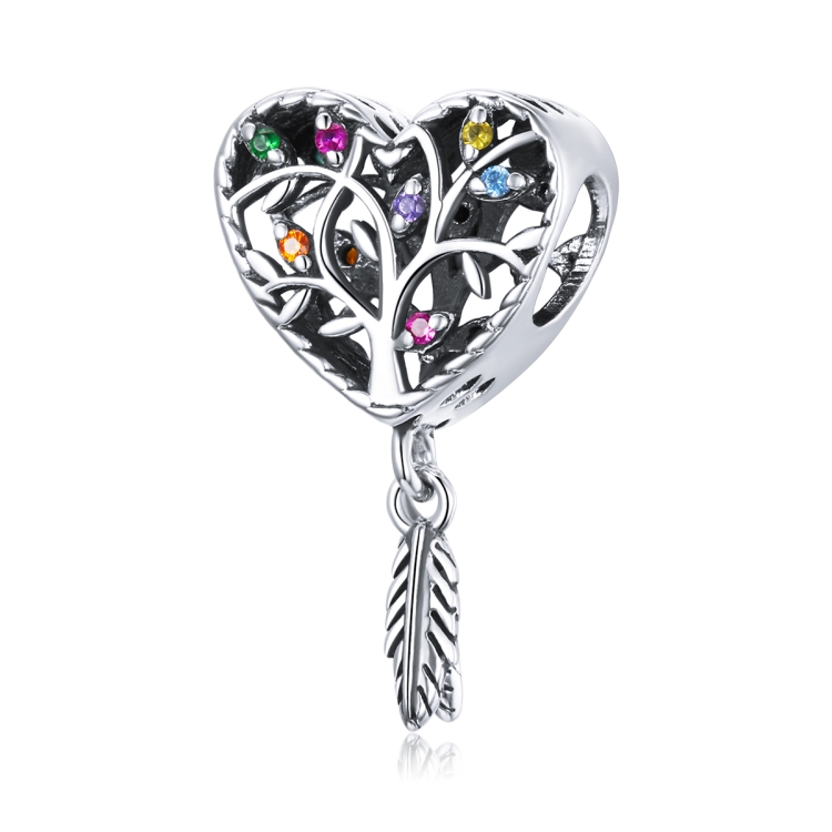 S925 Sterling Silver Heart-shaped Tree Of Life Beads DIY Bracelet Necklace Accessories