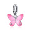S925 Sterling Silver Pink Butterfly Pendant DIY Bracelet Necklace Accessories