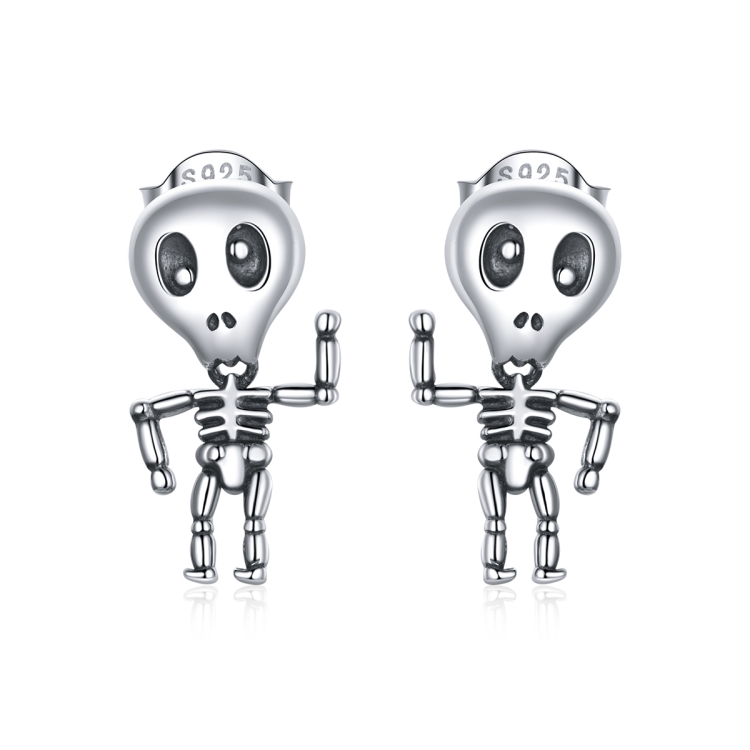 S925 Sterling Silver Cool Skeleton Man Ear Studs Women Earrings