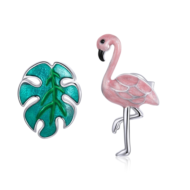 S925 Sterling Silver Leaves Flamingo Ear Studs Women Earrings